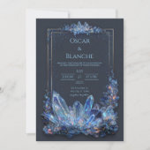 Glowing Blue Mineral Gilded Double Frame Wedding 招待状 (正面)