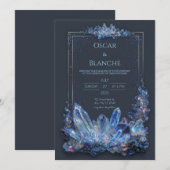 Glowing Blue Mineral Gilded Double Frame Wedding 招待状 (正面/裏面)