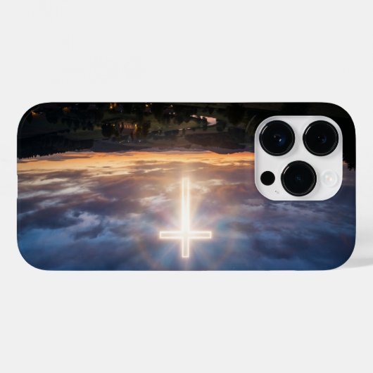 Glowing Christian Cross Sunset Sky iPhone Case Case-Mate iPhoneケース (裏面 (横))