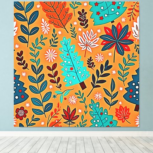 Glowing Christmas Pattern Design キャンバスプリント (インサイチュ (ウッドフロア))