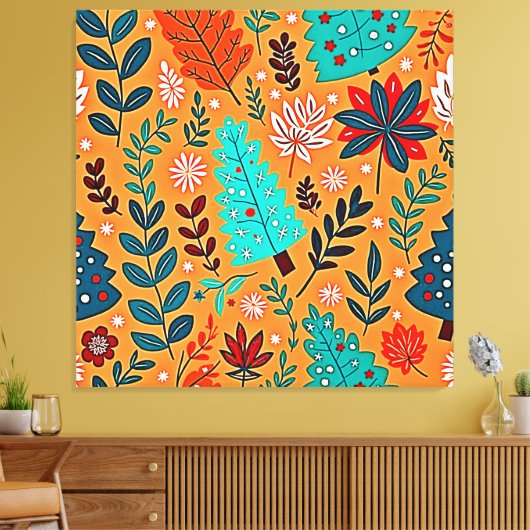 Glowing Christmas Pattern Design キャンバスプリント (インサイチュ (リビング))