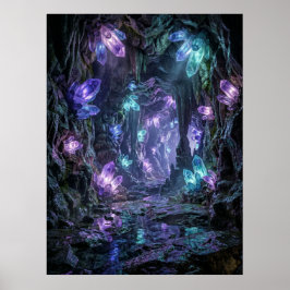 Glowing Crystal Cave Fantasy Art ポスター