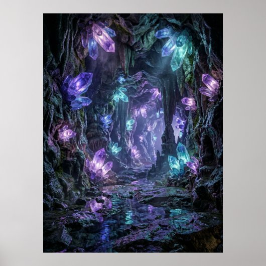 Glowing Crystal Cave Fantasy Art ポスター (正面)