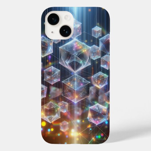 Glowing Cyber Geometric Cubes Phone Case Futuristi Case-Mate iPhoneケース (裏面)
