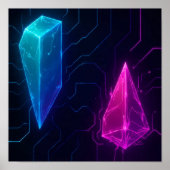 Glowing Cyberpunk Geometric Circuit Pattern ポスター (正面)