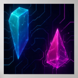 Glowing Cyberpunk Geometric Circuit Pattern ポスター