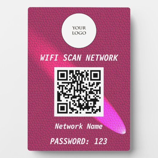 Glowing Deep Pink Leather Free Wifi Scan & QR Code フォトプラーク (正面)