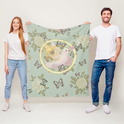 Glowing Dove Floral Blanket – Soft Sage Green フリースブランケット (インサイチュ)