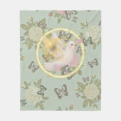 Glowing Dove Floral Blanket – Soft Sage Green フリースブランケット (正面)