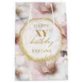 Glowing Dusty Pink Boho Gold Birthday Gift Bag ミディアムペーパーバッグ (正面)