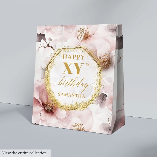 Glowing Dusty Pink Boho Gold Birthday Gift Bag ミディアムペーパーバッグ