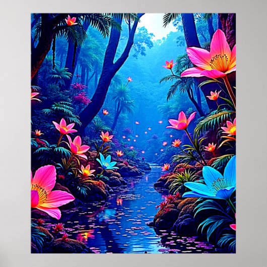 Glowing Ethereal Jungle Oasis Design ポスター (正面)