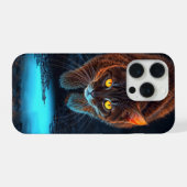 Glowing Eyes Cat Aesthetic Wildlife Ilustration iPhoneケース (裏面横)