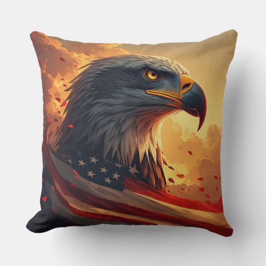 Glowing Flag Patriotic Eagle USA Pride クッション (正面)