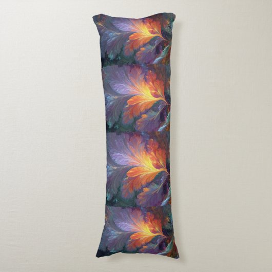 Glowing Fractal Feather Body Pillow – Abstract Art ボディピロー (正面縦)
