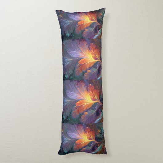 Glowing Fractal Feather Body Pillow – Abstract Art ボディピロー (裏面 (縦))