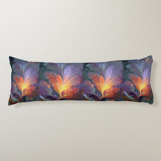 Glowing Fractal Feather Body Pillow – Abstract Art ボディピロー (正面)