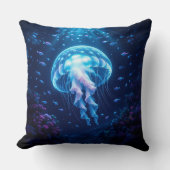 Glowing Giant Jellyfish in Ocean Depths クッション (正面)