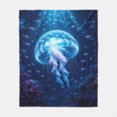 Glowing Giant Phantom Jellyfish in Ocean Depths フリースブランケット (正面)