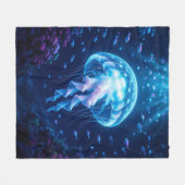 Glowing Giant Phantom Jellyfish in Ocean Depths フリースブランケット (正面(横))