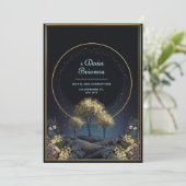 Glowing Gold Halo Midnight Forest Wedding 招待状 (スタンド正面)