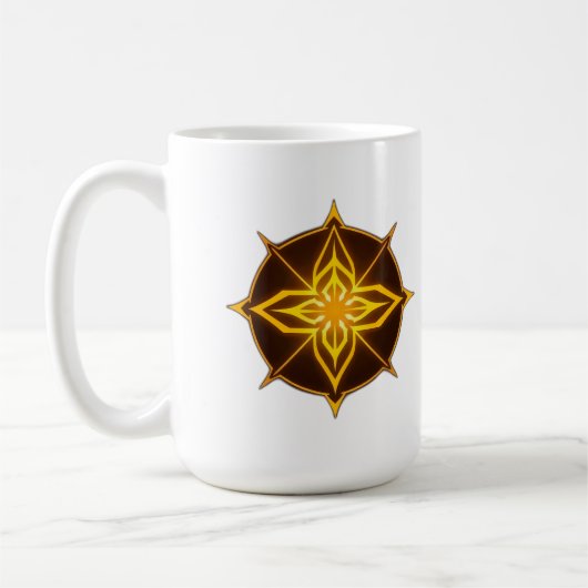 Glowing Golden Compass Rose on Dark Circle コーヒーマグカップ (左)