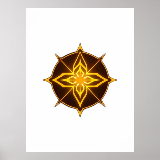 Glowing Golden Compass Rose on Dark Circle ポスター (正面)