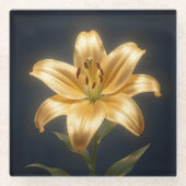 Glowing golden lily flower ガラスコースター (正面)