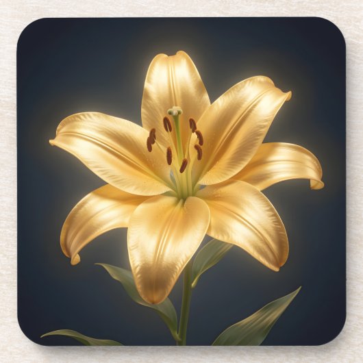 Glowing golden lily flower コースター (正面)