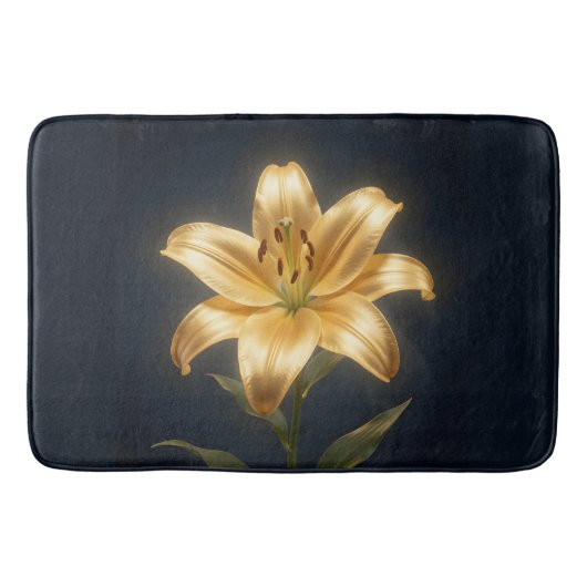 Glowing golden lily flower バスマット (正面)
