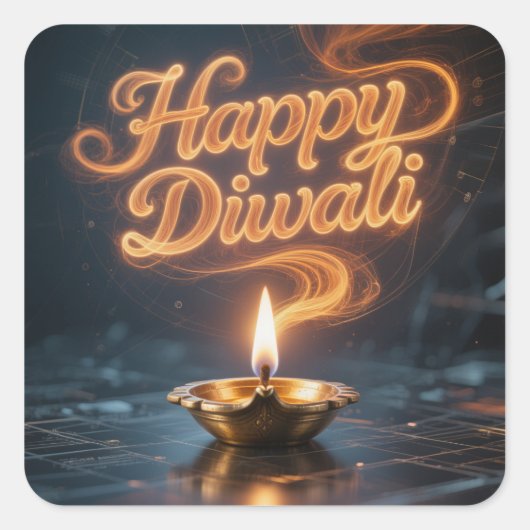 Glowing Happy Diwali Diya Sticker Design スクエアシール (正面)