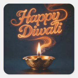 Glowing Happy Diwali Diya Sticker Design スクエアシール