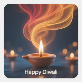 Glowing Happy Diwali Diya Sticker Design スクエアシール