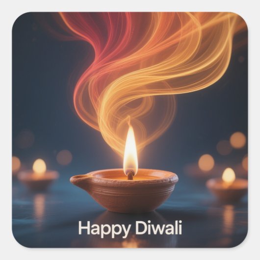 Glowing Happy Diwali Diya Sticker Design スクエアシール (正面)