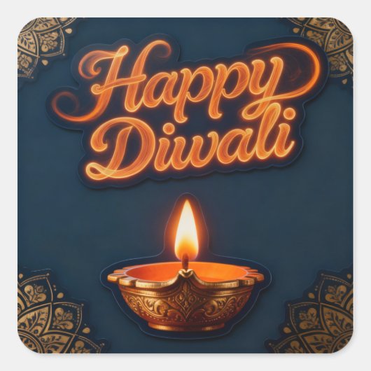 Glowing Happy Diwali Diya Sticker Design スクエアシール (正面)