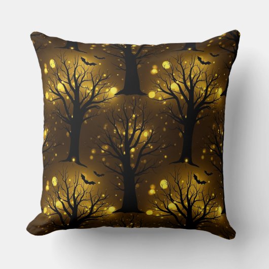 Glowing Haunted Forest Bokeh - Night Trees クッション (正面)