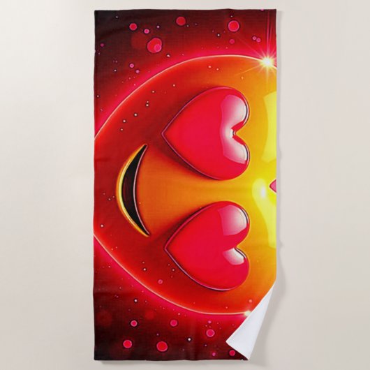 Glowing Heart Eyes Emotion ビーチタオル (正面)