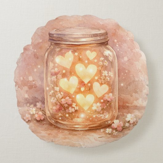 Glowing Heart Jar Round Pillow ラウンドクッション (正面)