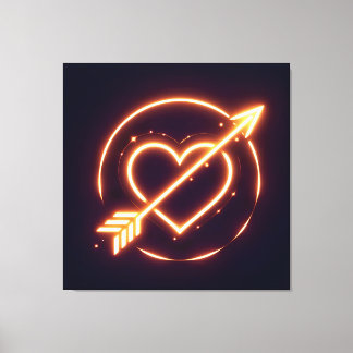 glowing image of a heart with cupid's arrow キャンバスプリント