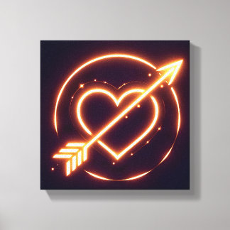 glowing image of a heart with cupid's arrow キャンバスプリント