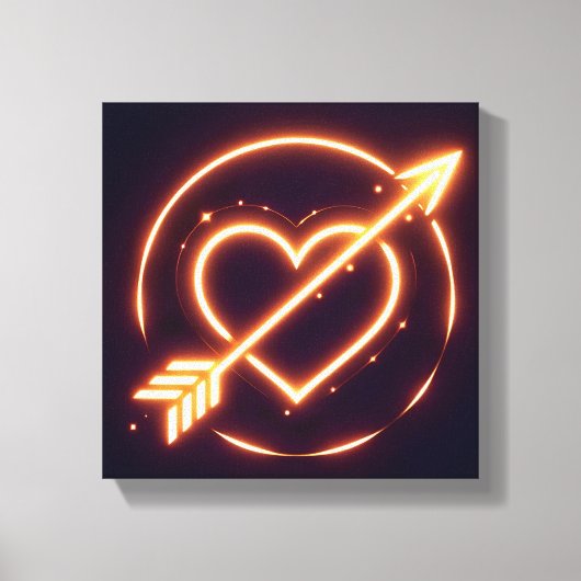 glowing image of a heart with cupid's arrow キャンバスプリント (正面)
