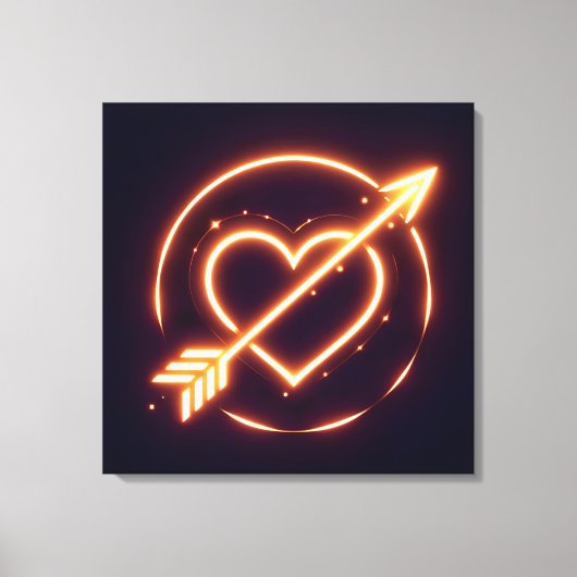 glowing image of a heart with cupid's arrow キャンバスプリント (正面)