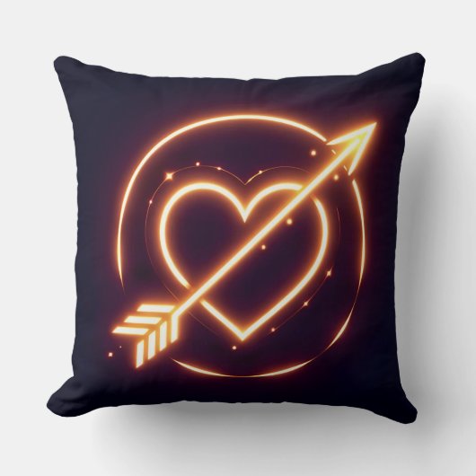 glowing image of a heart with cupid's arrow クッション (正面)
