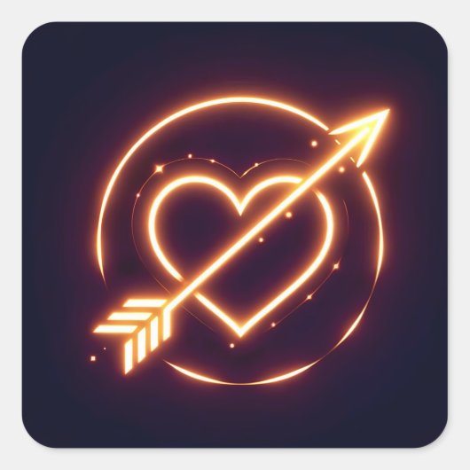glowing image of a heart with cupid's arrow スクエアシール (正面)