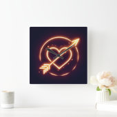 glowing image of a heart with cupid's arrow スクエア壁時計 (ホーム)