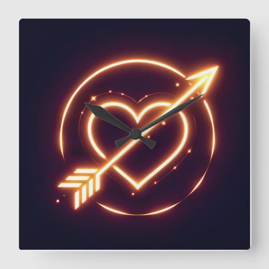 glowing image of a heart with cupid's arrow スクエア壁時計 (正面)