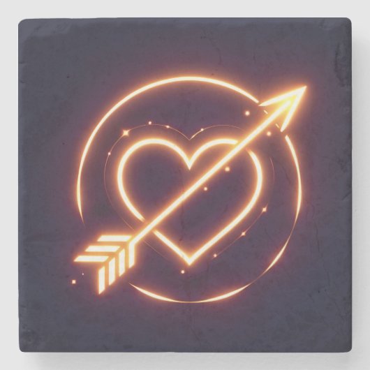 glowing image of a heart with cupid's arrow ストーンコースター (正面)
