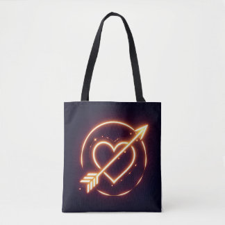 glowing image of a heart with cupid's arrow トートバッグ