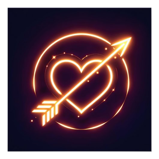 glowing image of a heart with cupid's arrow フォトプリント            (正面)
