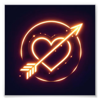 glowing image of a heart with cupid's arrow フォトプリント           